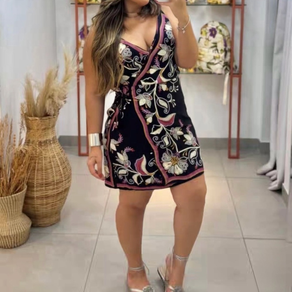 FARM Rio Black Floral Mini Dress Size L - Picture 2 of 11